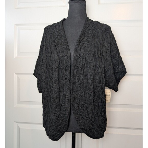 NWT Coldwater Creek Size L (14) Open Drape Black Cardigan Cable Knit Sweater $90 - Picture 3 of 11